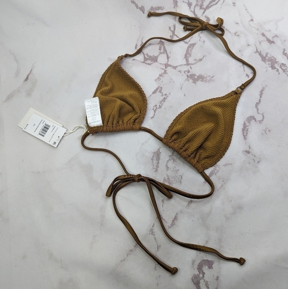 Good American Swim Top Women Brown Bronze Crinkle Tiny Ties Bikini - Picture 7 of 10